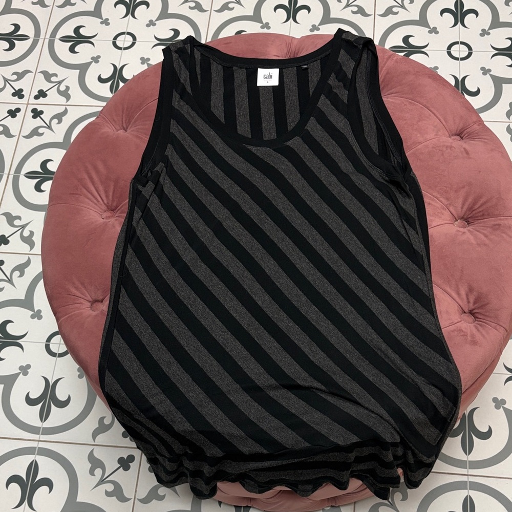 CAbi Black and Gray Striped Tank Top